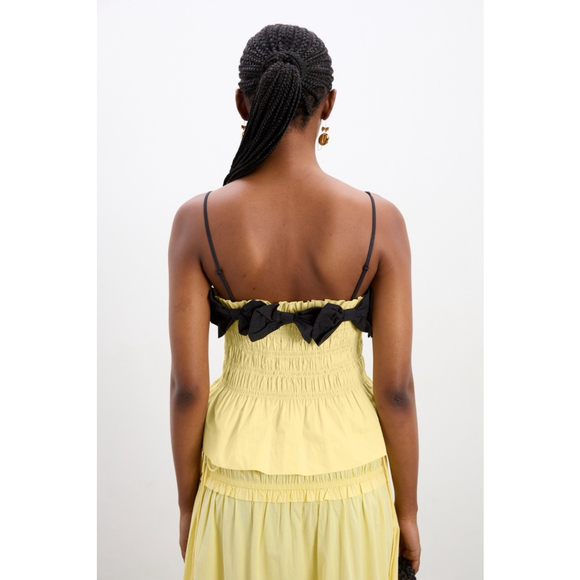 Damson Madder Bea Yellow Black Women's Bow Cami Peplum Organic Cotton UK 12 US 8 - Picture 5 of 13